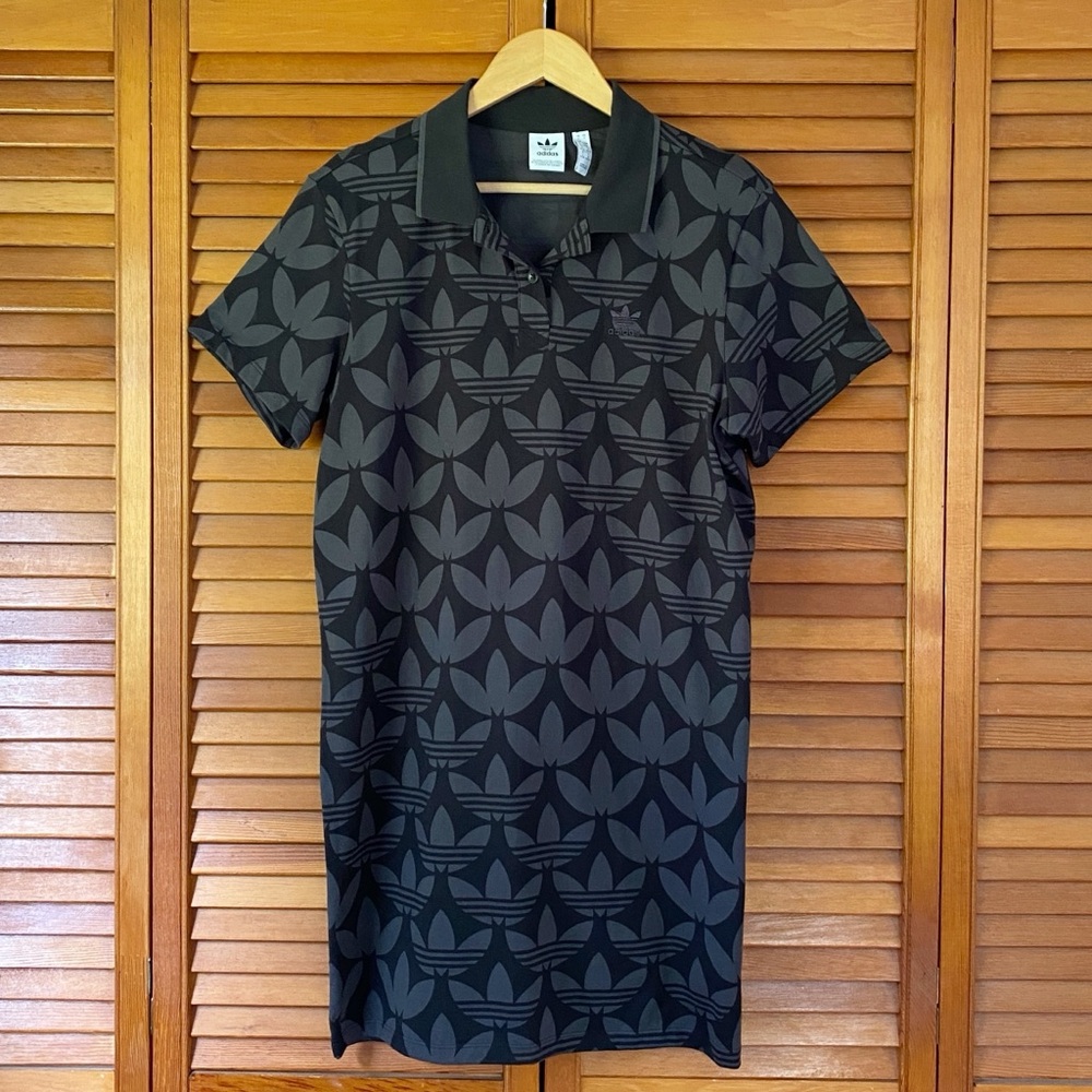 Adidas Dress Women's Size Small Polo Black Trefoil Monogram Logo Cotton II3183